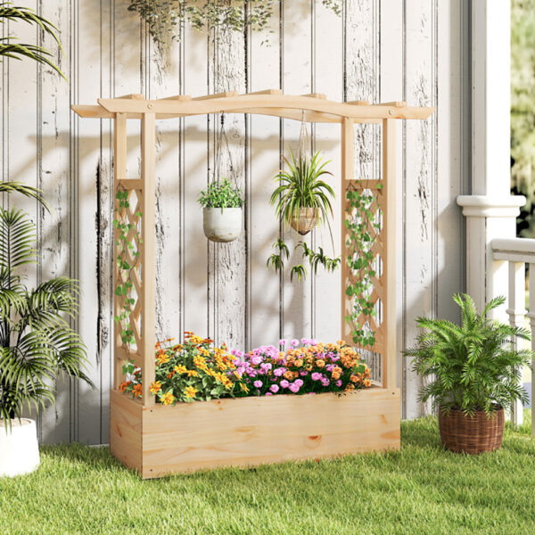 Wooden Raised Garden Bed Planter Box With Trellis And Hanging Roof - Image 4