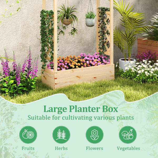 Wooden Raised Garden Bed Planter Box With Trellis And Hanging Roof - Image 2