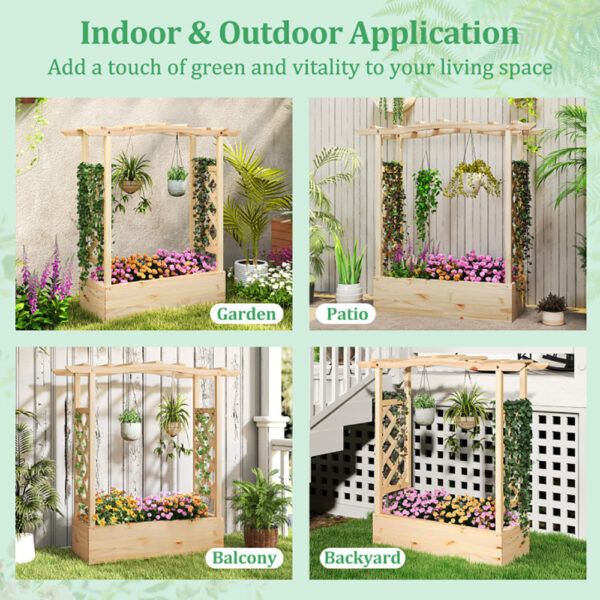 Wooden Raised Garden Bed Planter Box With Trellis And Hanging Roof - Image 10