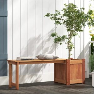 Teak Oil Finish Raised Garden Bed Wood Planter Box With Bench